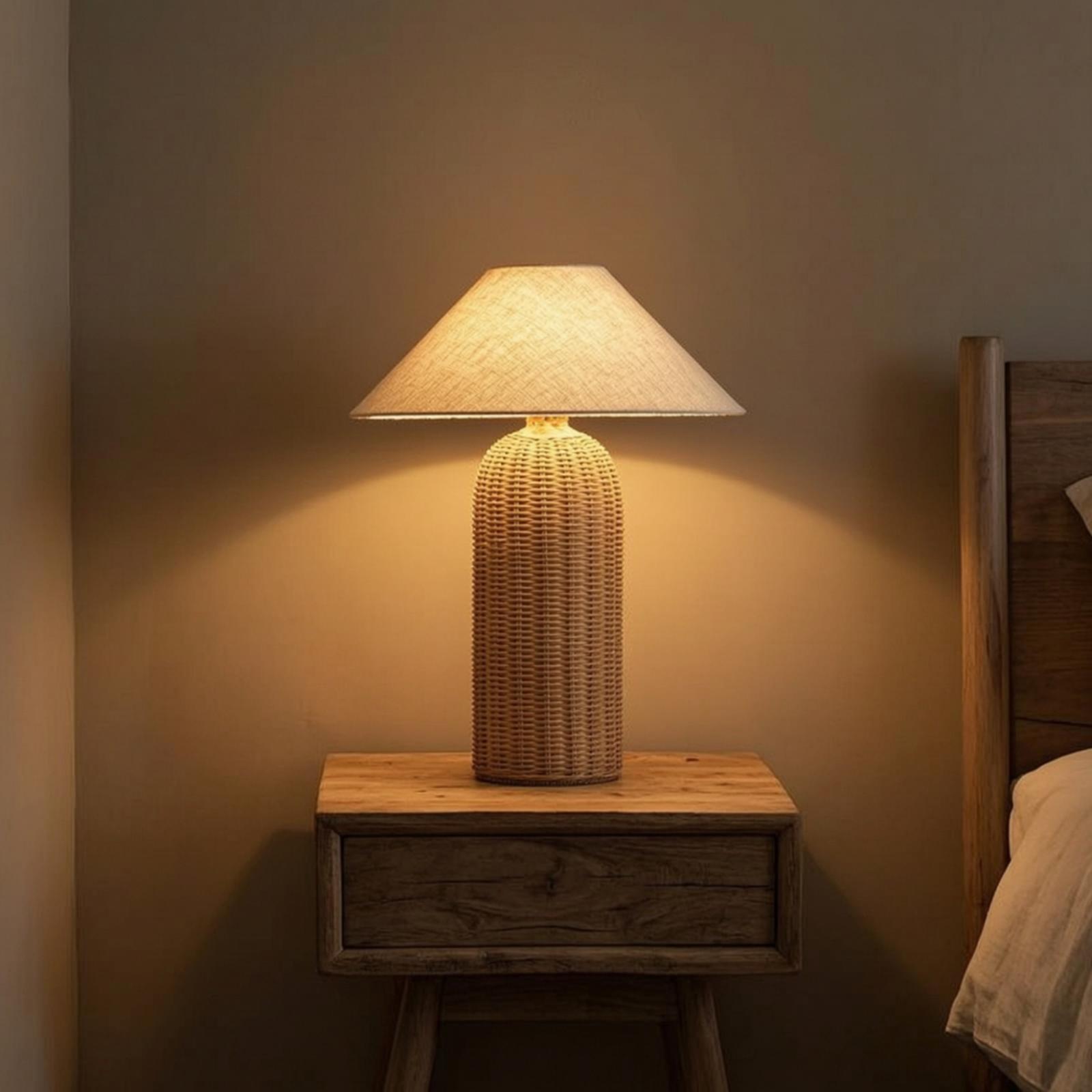 Home Textile - Bedside Lamp Rattan Base Fabric Shade