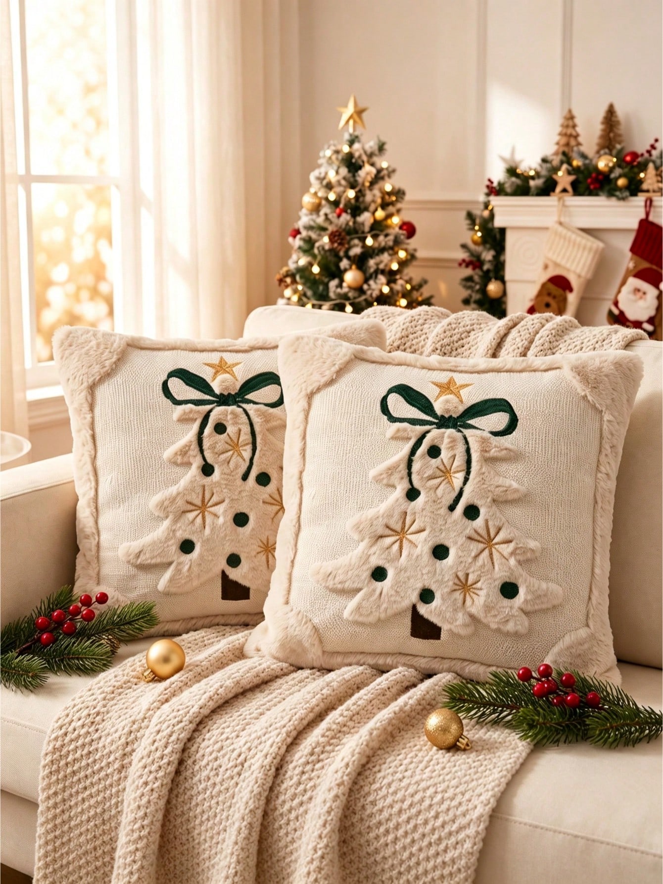 2pcs 3D Jacquard Christmas Tre - Pillow Insert 18X18 ulasan dan harga