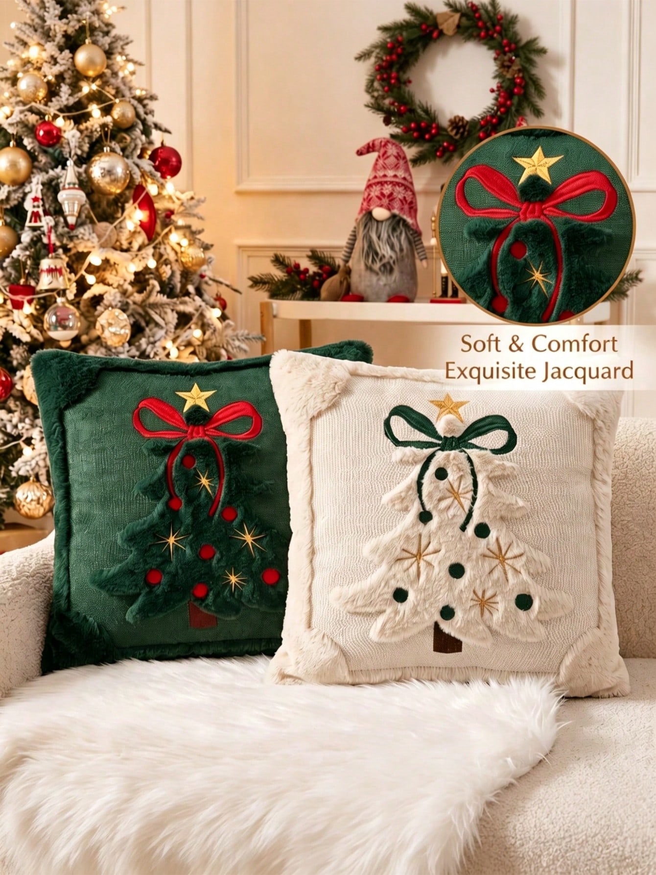 2pcs 3D Jacquard Christmas Tre - Pillow Insert 18X18 ulasan dan harga