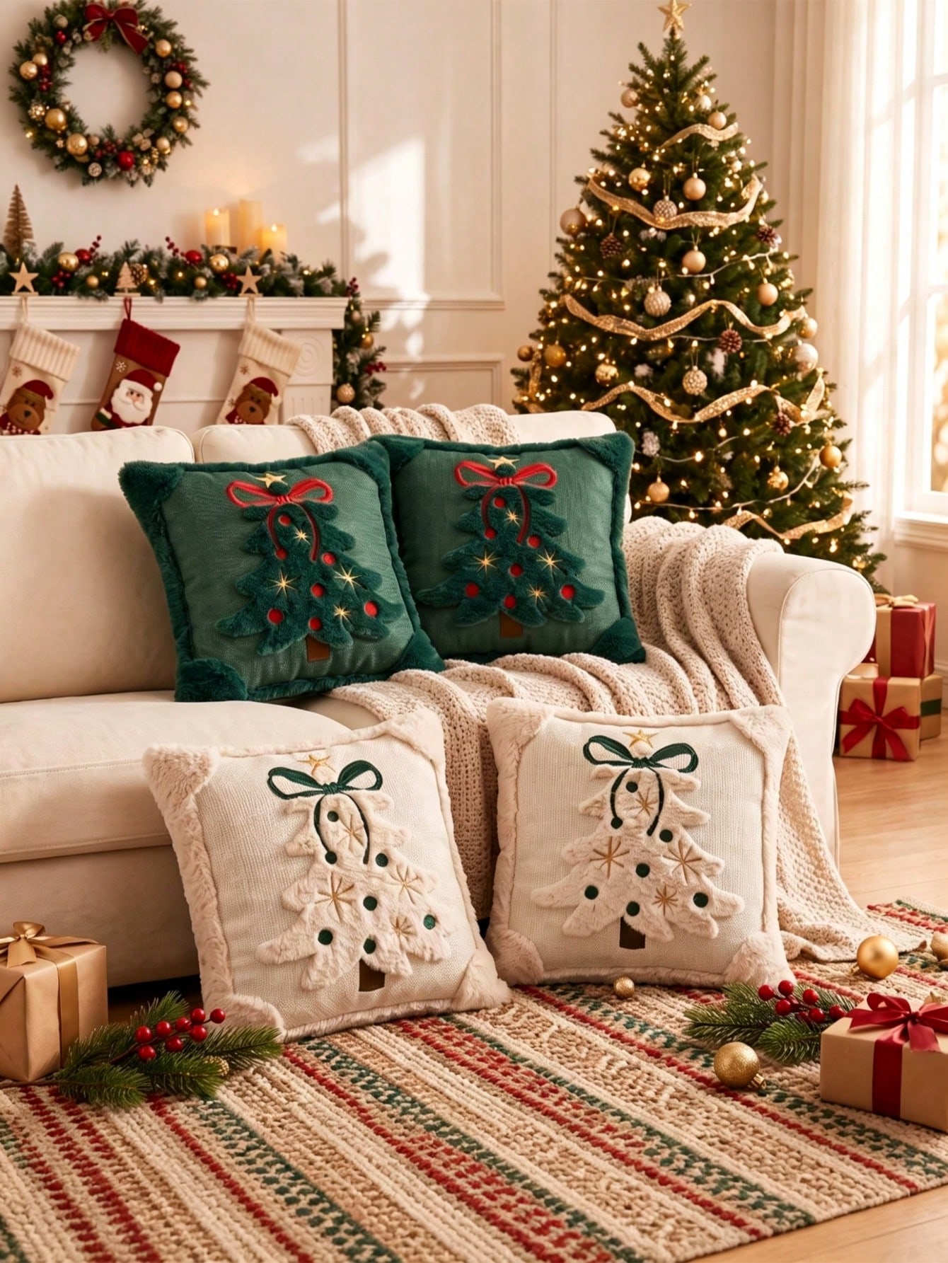 2pcs 3D Jacquard Christmas Tre - Pillow Insert 18X18 ulasan dan harga