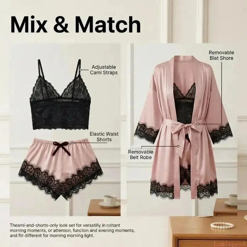 Women's 4-Piece Satin Pajama S - Home Textile ulasan dan harga