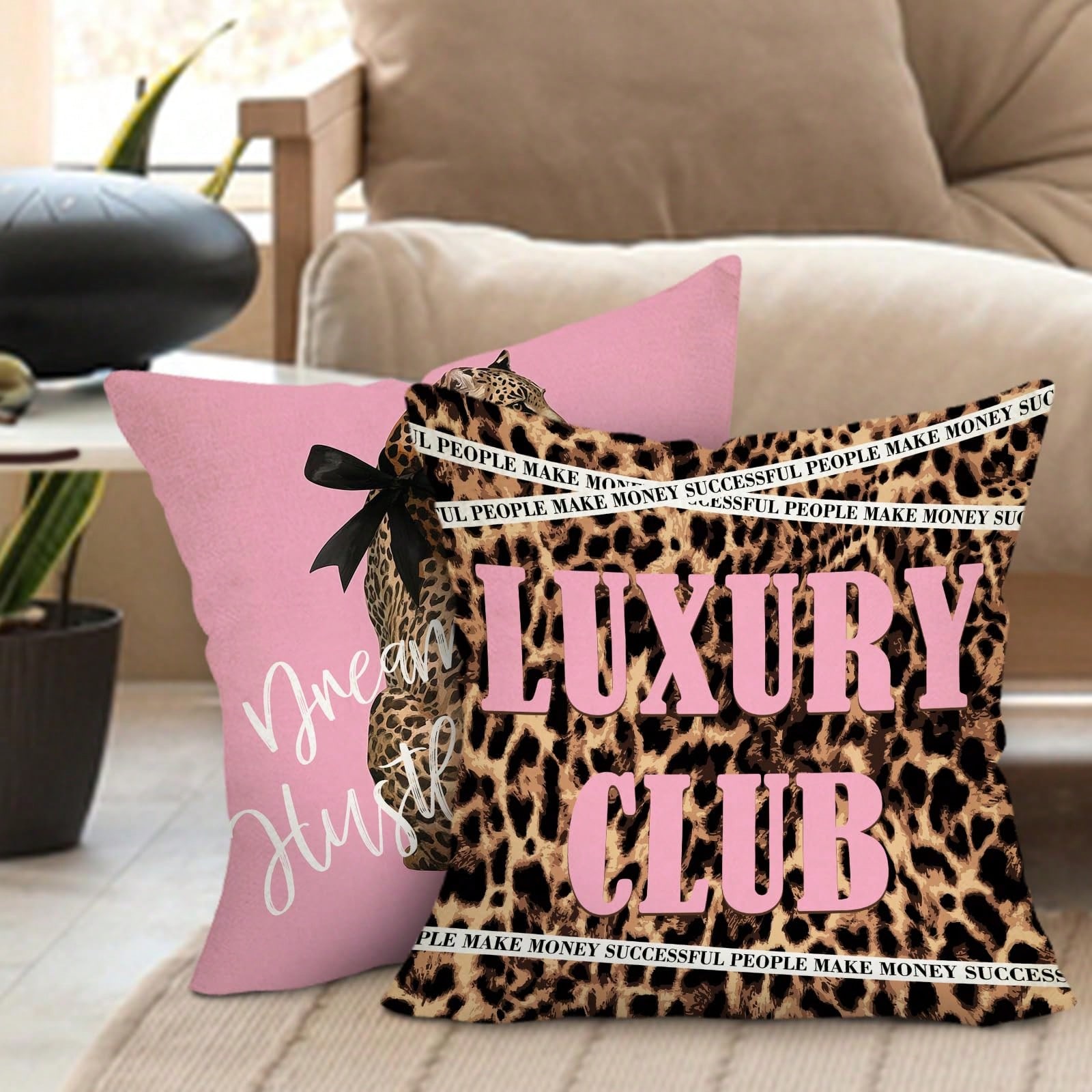 2pcs Leopard Print Pink Decora - Pillow Insert 18X18 ulasan dan harga